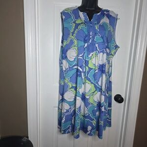 Ruby Rd. Blue, White & Green Floral Midi Dress